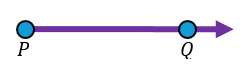 A purple ray labeled PQ with endpoint P and arrow pointing through point Q.