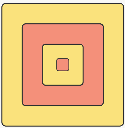 Concentric squares alternating in yellow and orange, decreasing in size toward the center, forming a nested pattern.