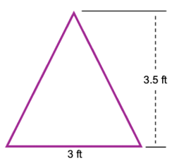 Equilateral triangle with side length 3 feet and height 3.5 feet, labeled for area calculation.