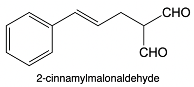 Chemical structure of 2-cinnamylmalonaldehyde.