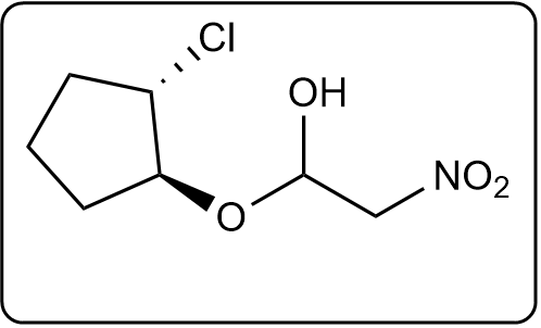 Chemical structure showing a chlorine atom, hydroxyl group, and nitro group in a compound.