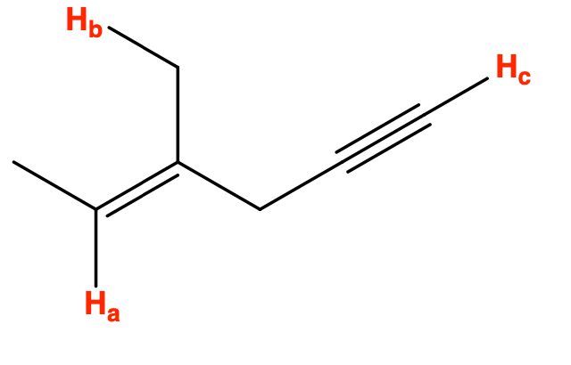 Chemical structure showing protons Ha, Hb, and Hc for acidity ranking in organic chemistry.