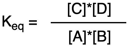 Another equilibrium constant expression: Keq = [C]*[D]/[A]*[B].