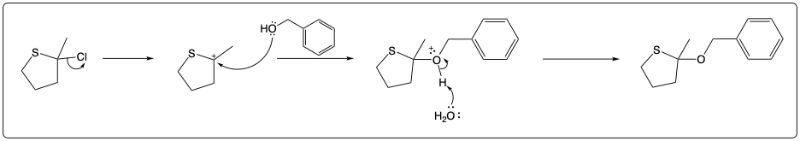 Detailed substitution reaction mechanism in organic chemistry with reactive intermediates.