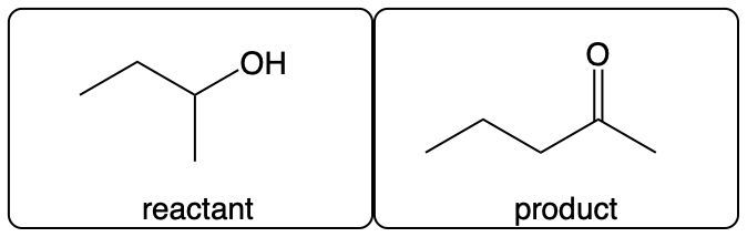 Structures of reactant with OH and product with O from alcohol reaction with chromic acid.