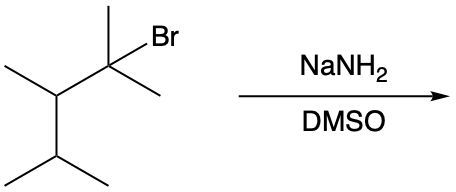 Chemical reaction showing bromine compound reacting with NaNH2 in DMSO.