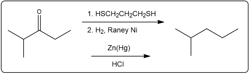 EAS retrosynthesis using HSCH2CH2CH2SH and Zn(Hg) steps.