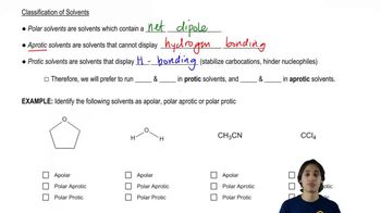 The difference between protic vs. aprotic solvents.