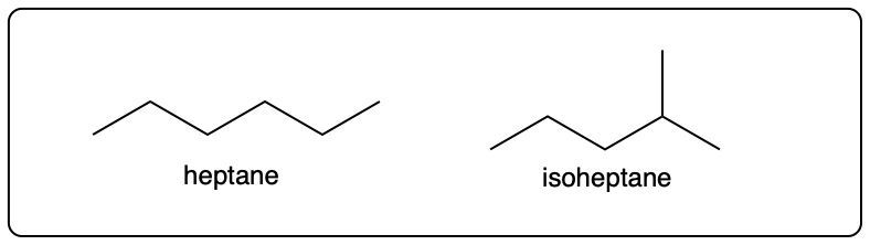 What are the structures of isoheptane and heptane? | Channels for Pearson+