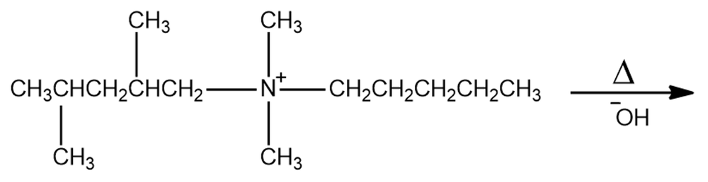 Chemical structure for Hofmann elimination reaction with a quaternary ammonium ion.