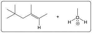 Chemical reaction diagram showing reactants and charges in organic chemistry.