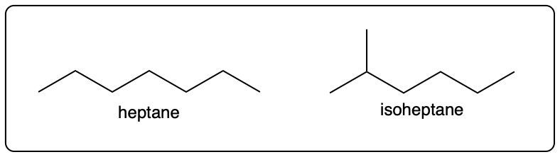 What are the structures of isoheptane and heptane? | Channels for Pearson+