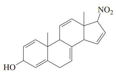Chemical structure with hydroxyl and nitro groups, illustrating conjugated sp2 hybridized atoms for color prediction.