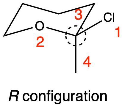 Diagram illustrating R configuration with priority numbers for substituents.