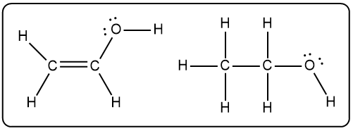 Two Lewis structures for C2H4O, showing different bonding arrangements.