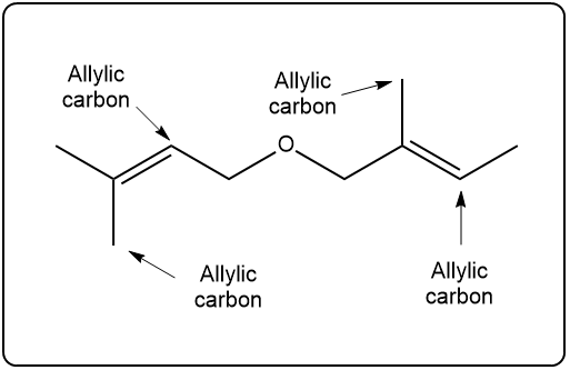 Diagram highlighting allylic carbon atoms in a chemical structure.