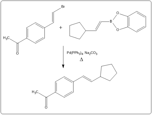 Reaction scheme showing the Suzuki reaction with reactants and products.