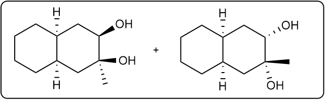Products of alkene reaction with m-CPBA and H2SO4, showing hydroxyl groups.