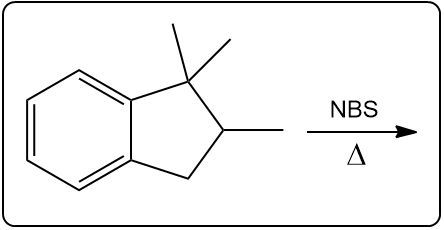 Reaction diagram showing a bromoalkane reacting with NBS under heat.