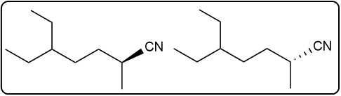 Illustration of carbene addition with cyano groups in different positions.