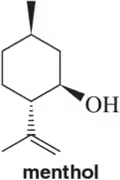 Chemical structure of menthol, showing a hexagonal ring with an OH group and a branched isoprene unit.