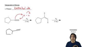 Double halogenation of alkynes.