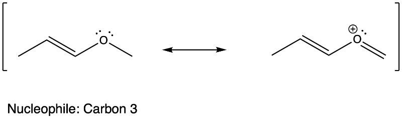 Resonance structure with nucleophile at carbon 3 and lone pair on oxygen.