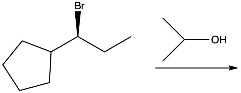 Chemical structure showing bromine and hydroxyl groups for elimination reactions.