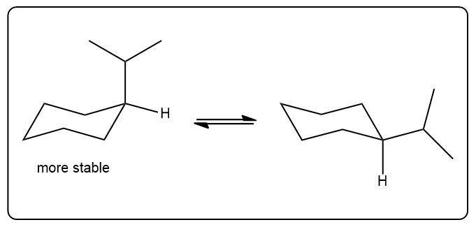 Two chair conformations with stability indication in organic chemistry.