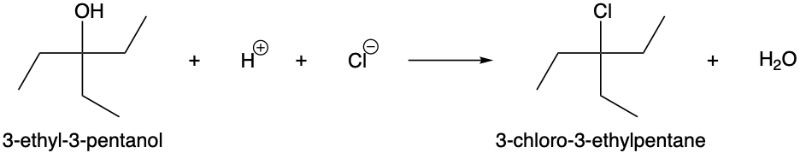 The reaction between 3-ethyl-3-pentanol and HCl produces 3-chloro ...