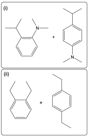 Reaction diagram of N,N-dimethylaniline and ethylbenzene with no products shown.