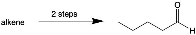 Diagram showing an alkene converting to an aldehyde via a two-step pinacol rearrangement.