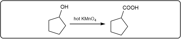 Oxidation of alcohol to carboxylic acid using hot potassium permanganate.