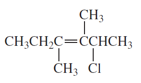 Structural formula of an alkene with labeled carbon chains and substituents, including a chlorine atom.