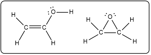 Two Lewis structures for C2H4O, illustrating alternative resonance forms.