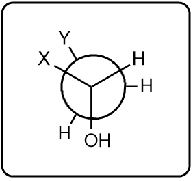 Newman projection with substituents Y, X, and H arranged around a carbon center.