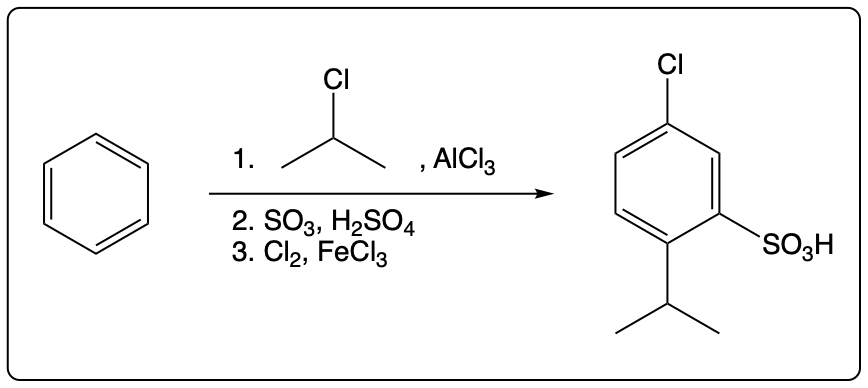 Chemical structure of benzene with chlorine and sulfonic acid group.