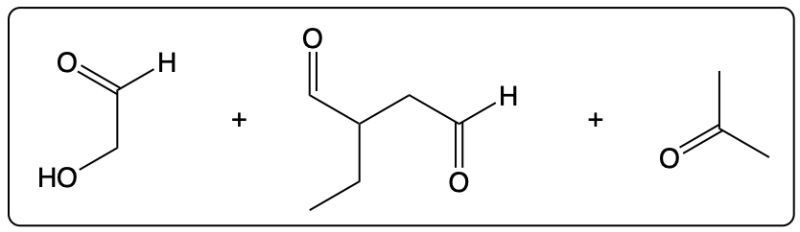 Ozonolysis reaction with additional hydrogen atoms in the products.