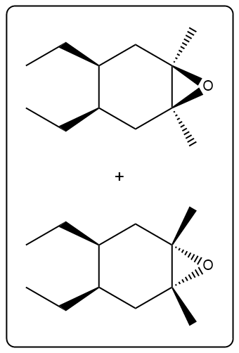 Reaction products of alkene with mCPBA, displaying two oxygen atoms.
