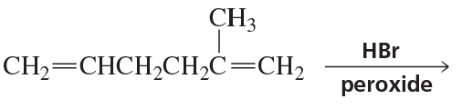 Chemical reaction diagram showing the anti Markovnikov addition of HBr to an alkene, with a focus on product yield.