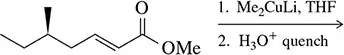 Chemical reaction showing a ketone with a methoxy group reacting with Me2CuLi in THF, followed by H3O+ quench.