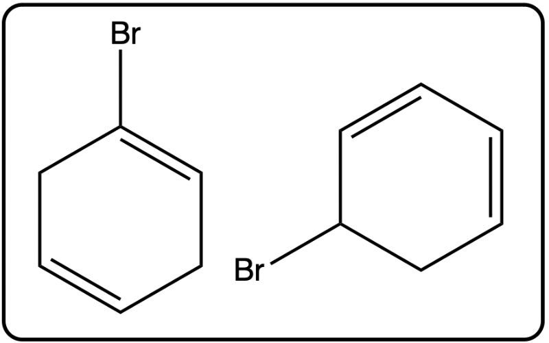 Two brominated products from allylic bromination with slight variations.