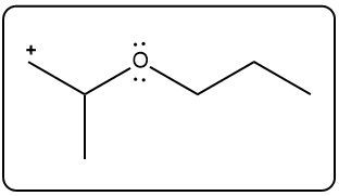 Fragmentation structure of a positive ion from 2-propoxybutane.