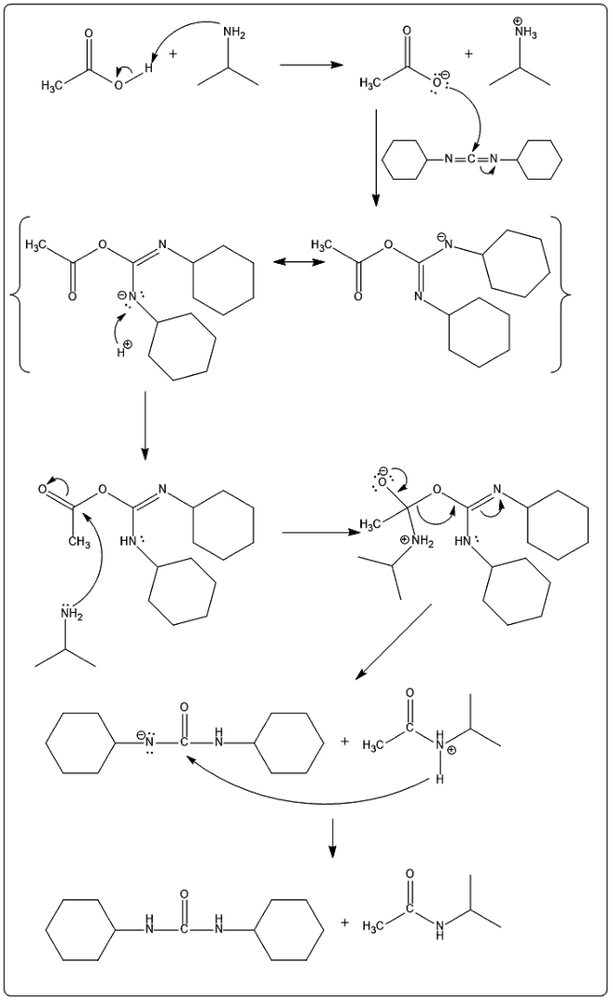 Illustration of a reaction mechanism in organic chemistry with multiple reaction pathways.