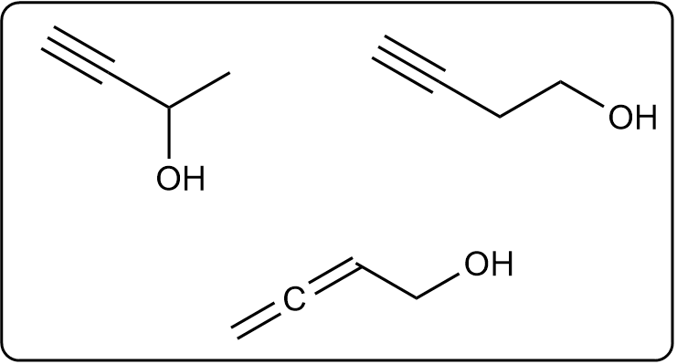 Another set of constitutional isomers of C4H6O as open-chain alcohols, excluding enols.