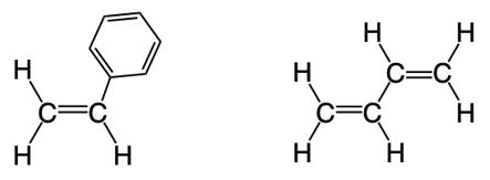 Diagram showing a segment of styrene-butadiene-styrene block copolymer.