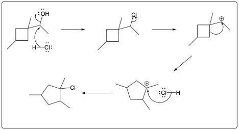 Stepwise arrow-pushing mechanism for the substitution reaction with HCl.