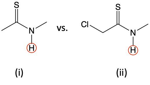 Comparison of two compounds showing acidic protons circled for ranking acidity.