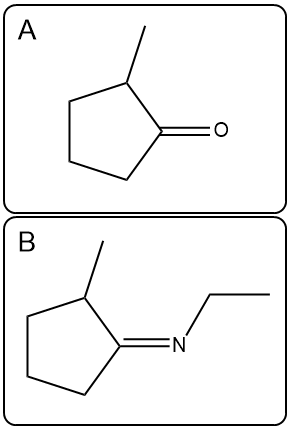 Structures of compounds A and B for comparison in imine vs. enamine topic.