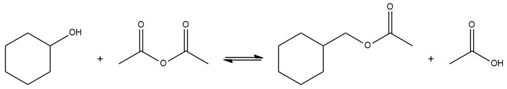 Reaction scheme showing cyclohexylmethanol converting to cyclohexylmethyl acetate.